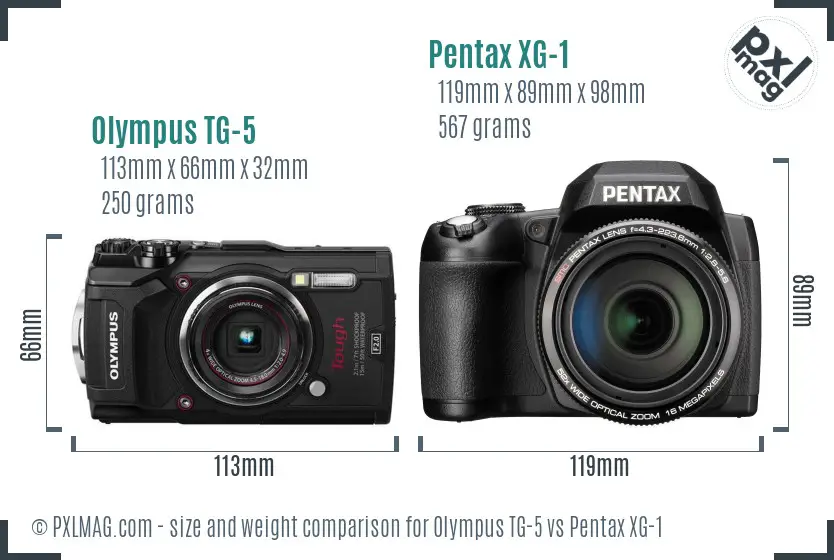 Olympus TG-5 vs Pentax XG-1 size comparison