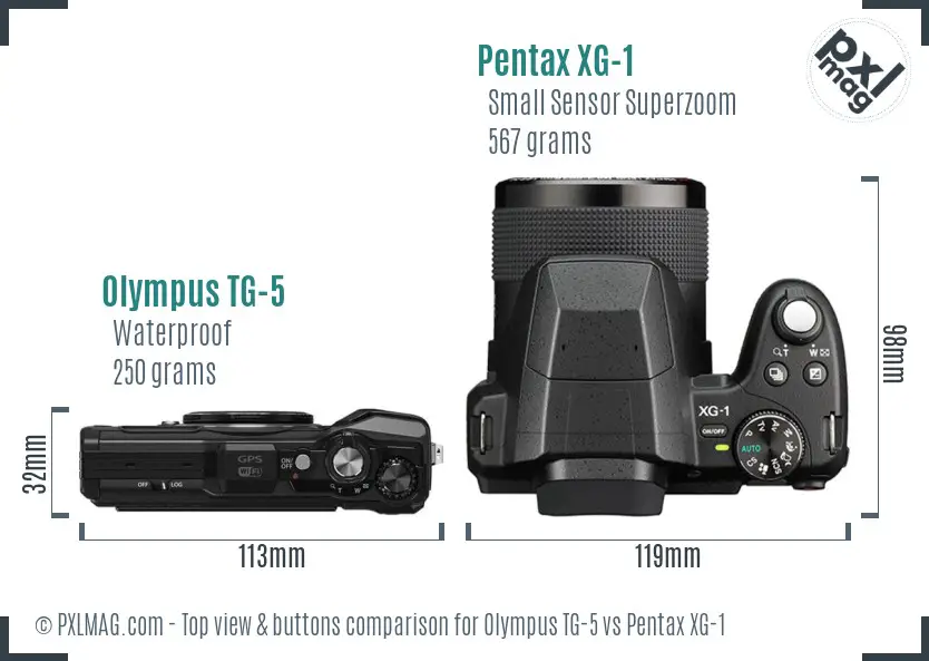 Olympus TG-5 vs Pentax XG-1 top view buttons comparison