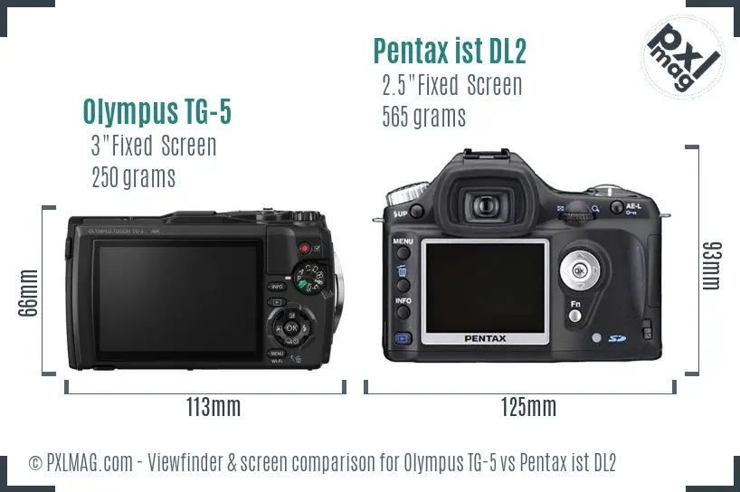 Olympus TG-5 vs Pentax ist DL2 Screen and Viewfinder comparison
