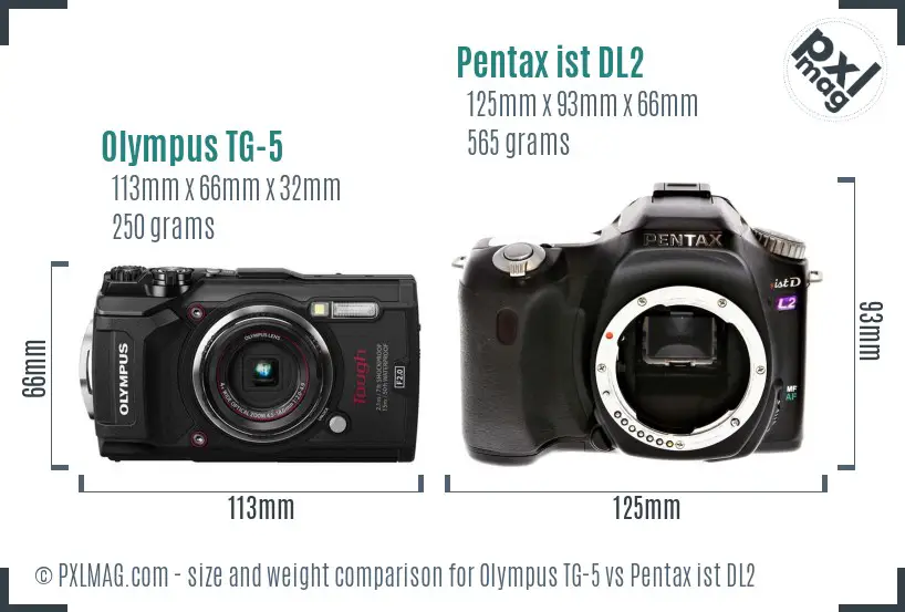 Olympus TG-5 vs Pentax ist DL2 size comparison