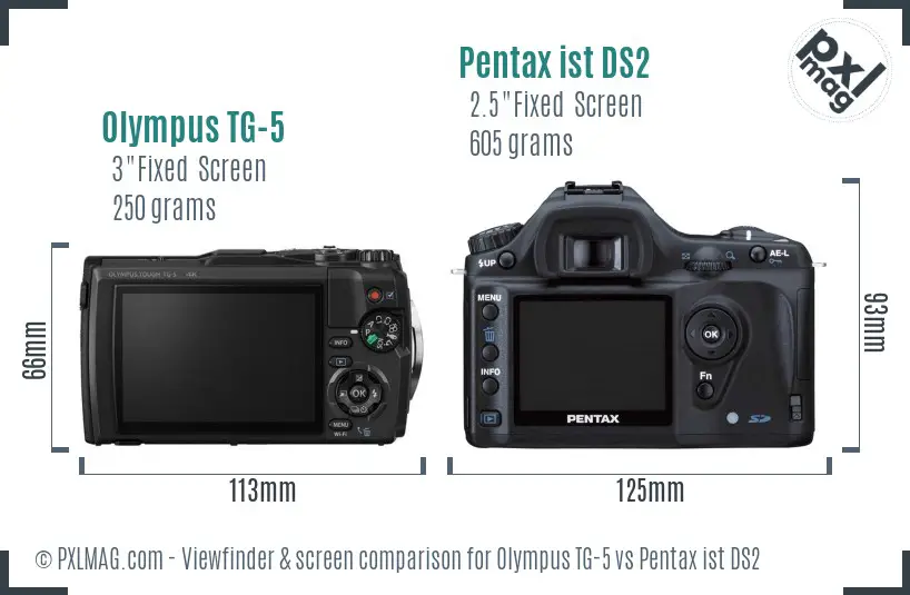 Olympus TG-5 vs Pentax ist DS2 Screen and Viewfinder comparison