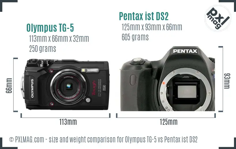 Olympus TG-5 vs Pentax ist DS2 size comparison