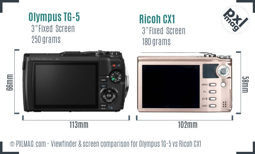 Olympus TG-5 vs Ricoh CX1 Screen and Viewfinder comparison