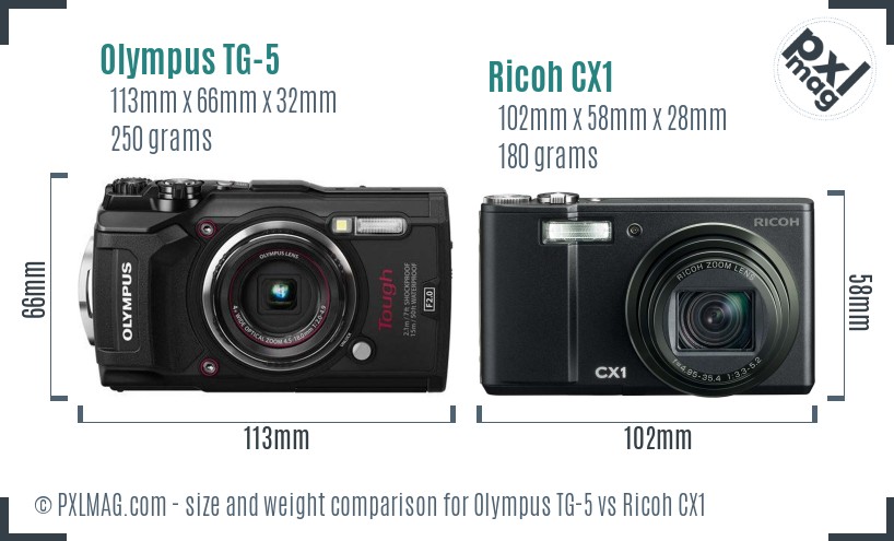 Olympus TG-5 vs Ricoh CX1 size comparison