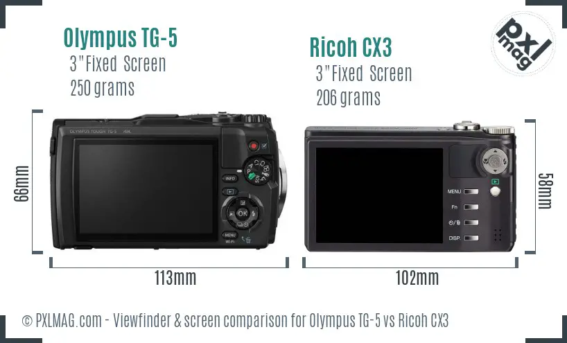 Olympus TG-5 vs Ricoh CX3 Screen and Viewfinder comparison