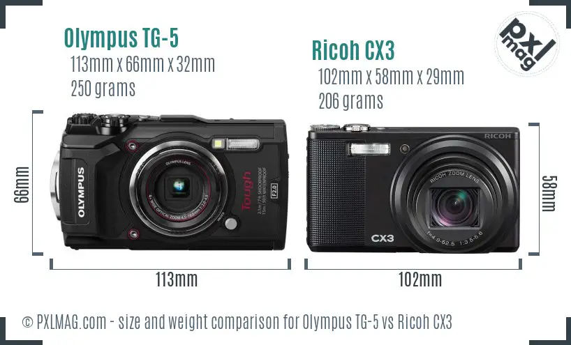 Olympus TG-5 vs Ricoh CX3 size comparison