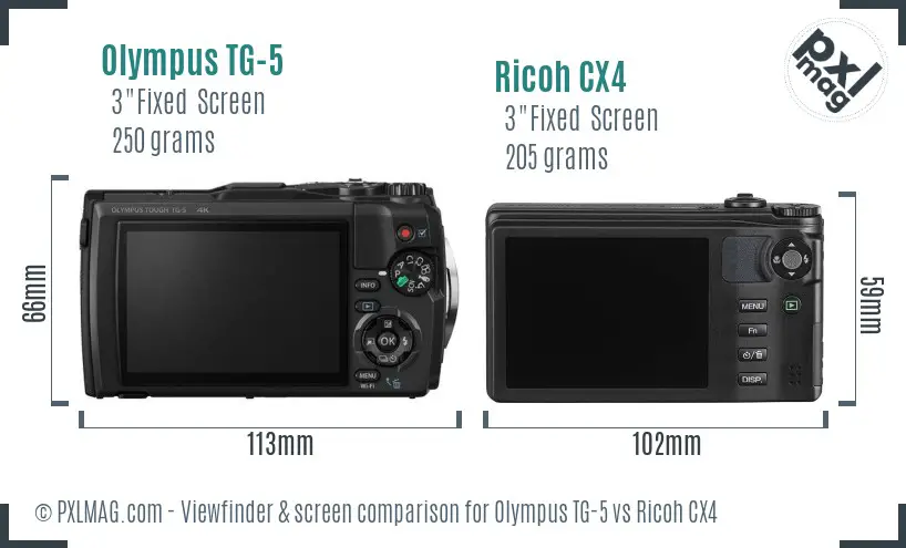 Olympus TG-5 vs Ricoh CX4 Screen and Viewfinder comparison