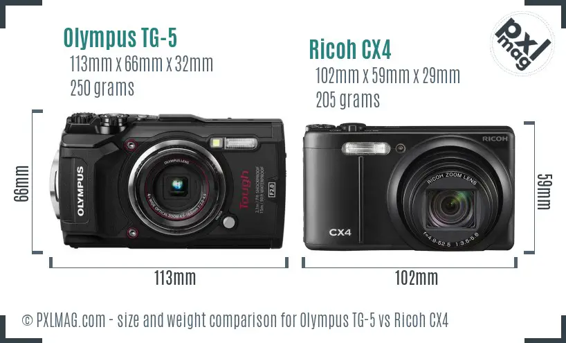 Olympus TG-5 vs Ricoh CX4 size comparison