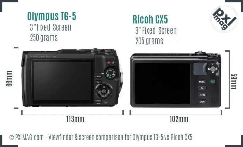 Olympus TG-5 vs Ricoh CX5 Screen and Viewfinder comparison
