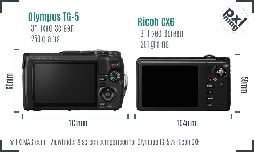 Olympus TG-5 vs Ricoh CX6 Screen and Viewfinder comparison