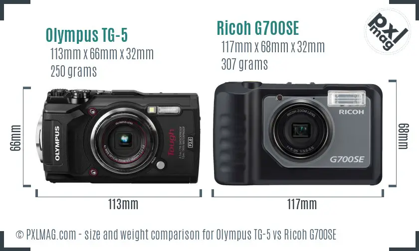 Olympus TG-5 vs Ricoh G700SE size comparison