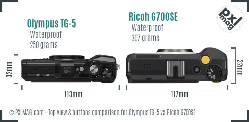 Olympus TG-5 vs Ricoh G700SE top view buttons comparison