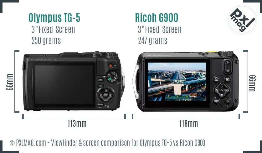 Olympus TG-5 vs Ricoh G900 Screen and Viewfinder comparison
