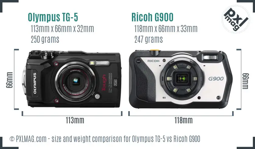 Olympus TG-5 vs Ricoh G900 size comparison