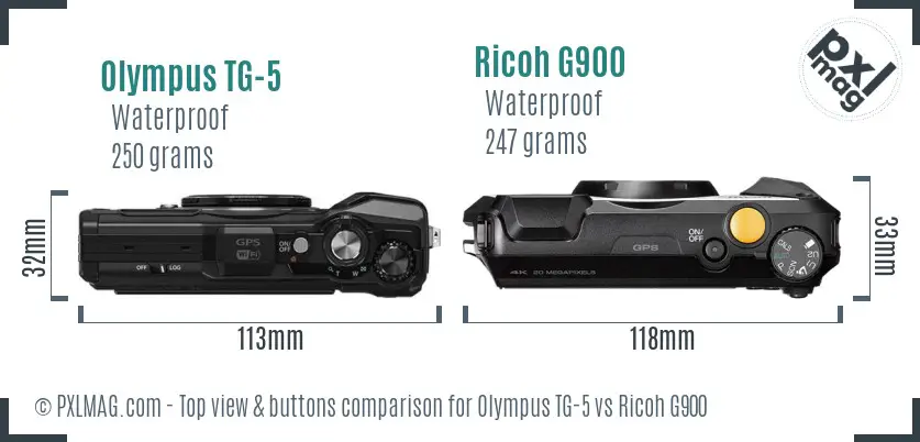 Olympus TG-5 vs Ricoh G900 top view buttons comparison