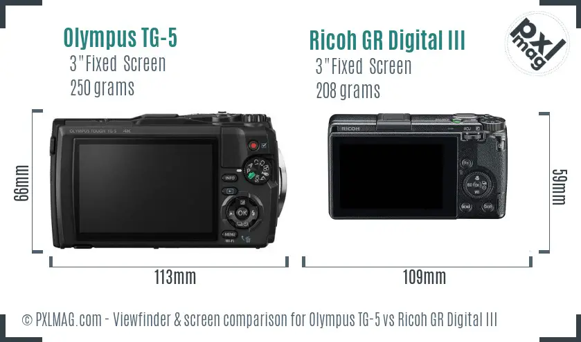 Olympus TG-5 vs Ricoh GR Digital III Screen and Viewfinder comparison