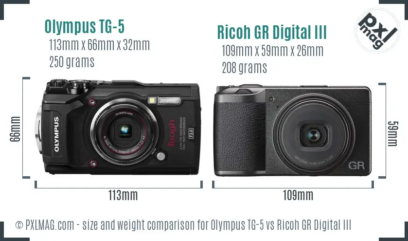 Olympus TG-5 vs Ricoh GR Digital III size comparison