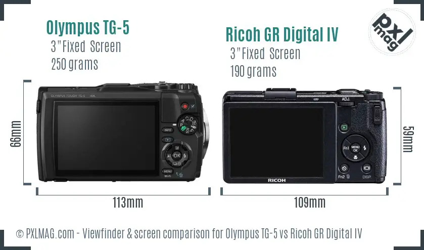 Olympus TG-5 vs Ricoh GR Digital IV Screen and Viewfinder comparison