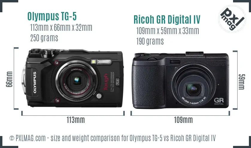 Olympus TG-5 vs Ricoh GR Digital IV size comparison