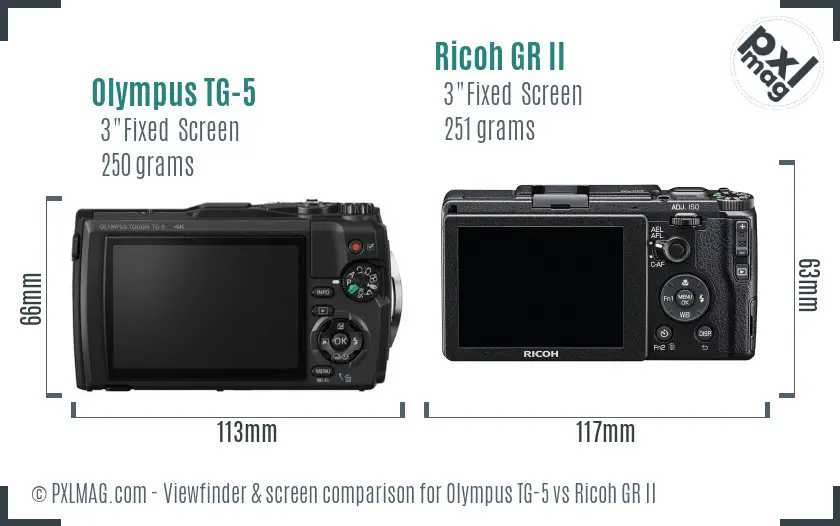 Olympus TG-5 vs Ricoh GR II Screen and Viewfinder comparison