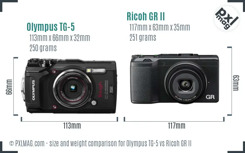 Olympus TG-5 vs Ricoh GR II size comparison