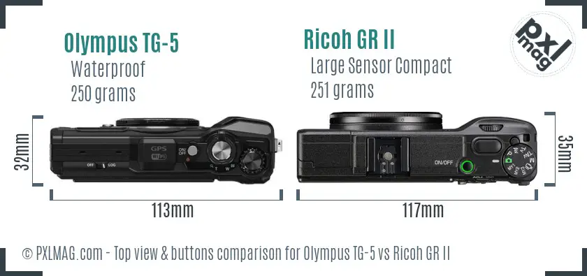 Olympus TG-5 vs Ricoh GR II top view buttons comparison