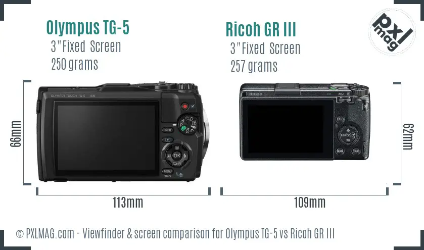 Olympus TG-5 vs Ricoh GR III Screen and Viewfinder comparison