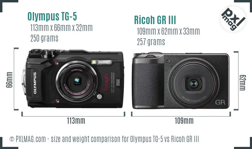 Olympus TG-5 vs Ricoh GR III size comparison