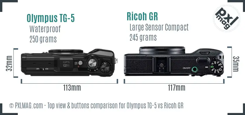 Olympus TG-5 vs Ricoh GR top view buttons comparison Olympus TG-5 vs Ricoh GR top view buttons comparison