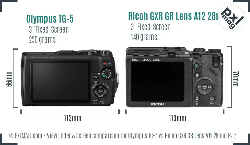 Olympus TG-5 vs Ricoh GXR GR Lens A12 28mm F2.5 Screen and Viewfinder comparison