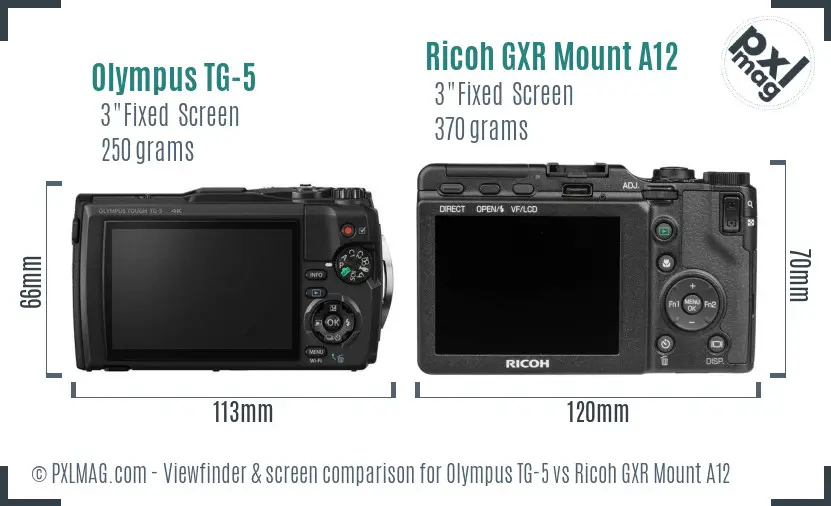 Olympus TG-5 vs Ricoh GXR Mount A12 Screen and Viewfinder comparison