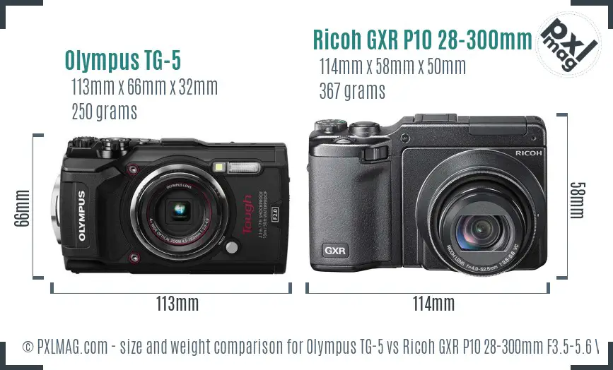Olympus TG-5 vs Ricoh GXR P10 28-300mm F3.5-5.6 VC size comparison Olympus TG-5 vs Ricoh GXR P10 28-300mm F3.5-5.6 VC size comparison