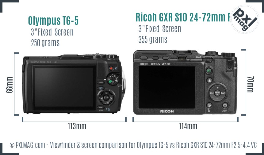 Olympus TG-5 vs Ricoh GXR S10 24-72mm F2.5-4.4 VC Screen and Viewfinder comparison