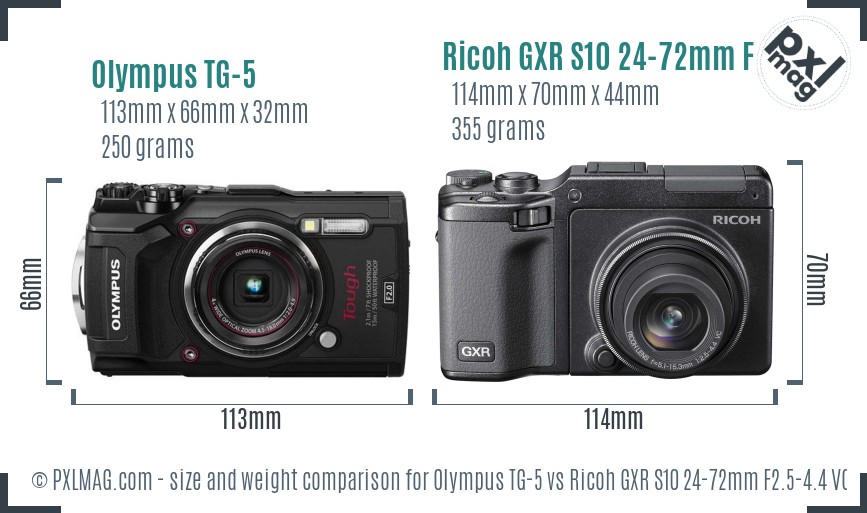 Olympus TG-5 vs Ricoh GXR S10 24-72mm F2.5-4.4 VC size comparison Olympus TG-5 vs Ricoh GXR S10 24-72mm F2.5-4.4 VC size comparison