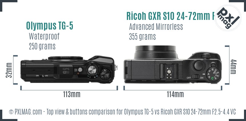 Olympus TG-5 vs Ricoh GXR S10 24-72mm F2.5-4.4 VC top view buttons comparison