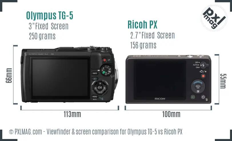 Olympus TG-5 vs Ricoh PX Screen and Viewfinder comparison