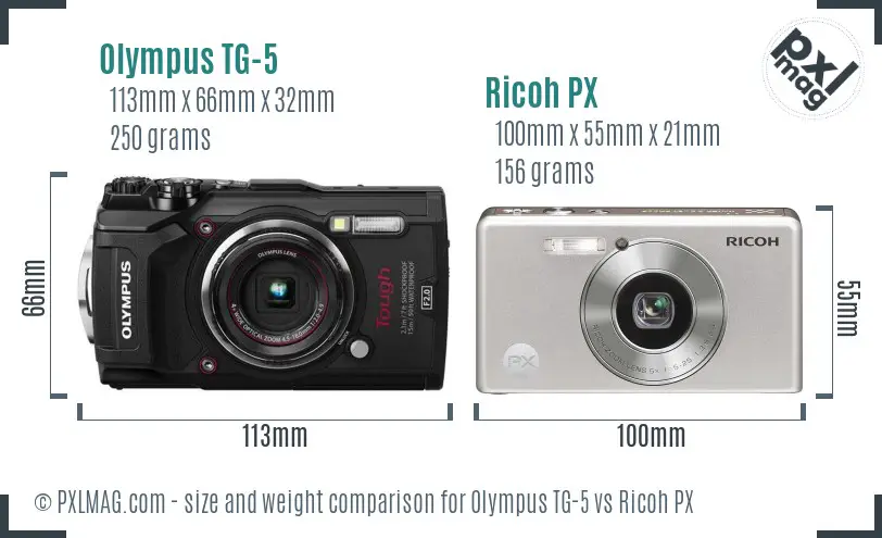 Olympus TG-5 vs Ricoh PX size comparison