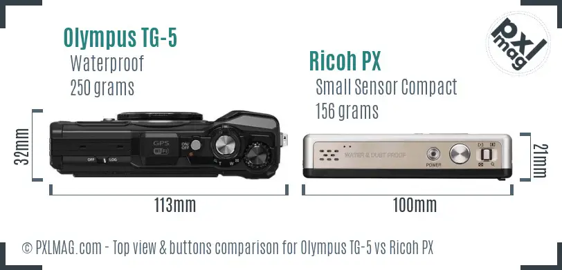 Olympus TG-5 vs Ricoh PX top view buttons comparison
