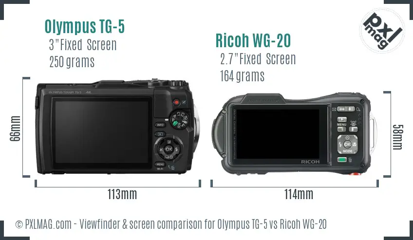 Olympus TG-5 vs Ricoh WG-20 Screen and Viewfinder comparison