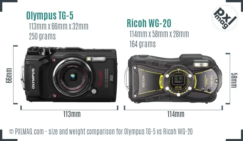 Olympus TG-5 vs Ricoh WG-20 size comparison