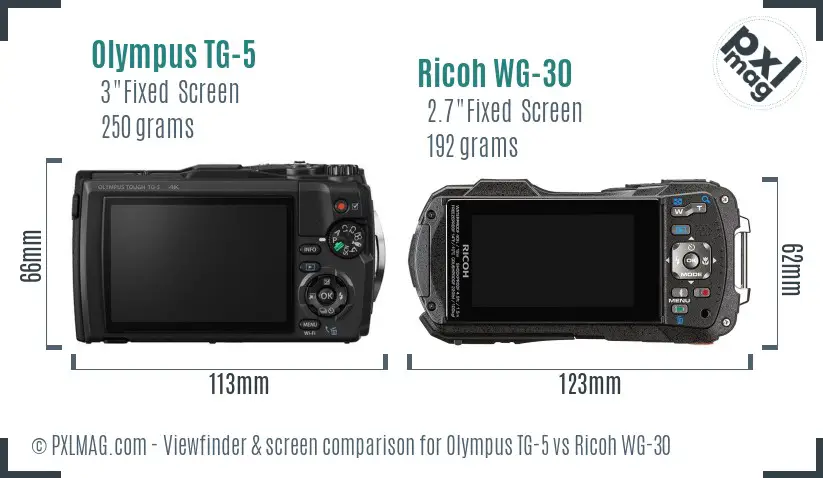 Olympus TG-5 vs Ricoh WG-30 Screen and Viewfinder comparison