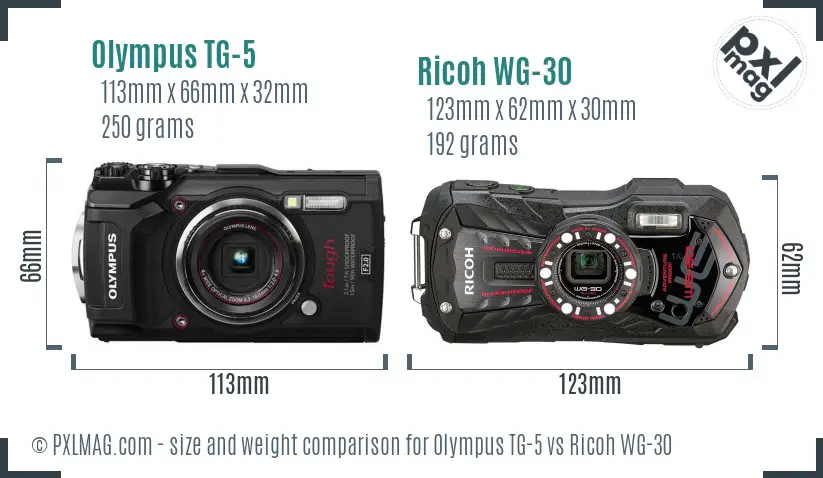 Olympus TG-5 vs Ricoh WG-30 size comparison