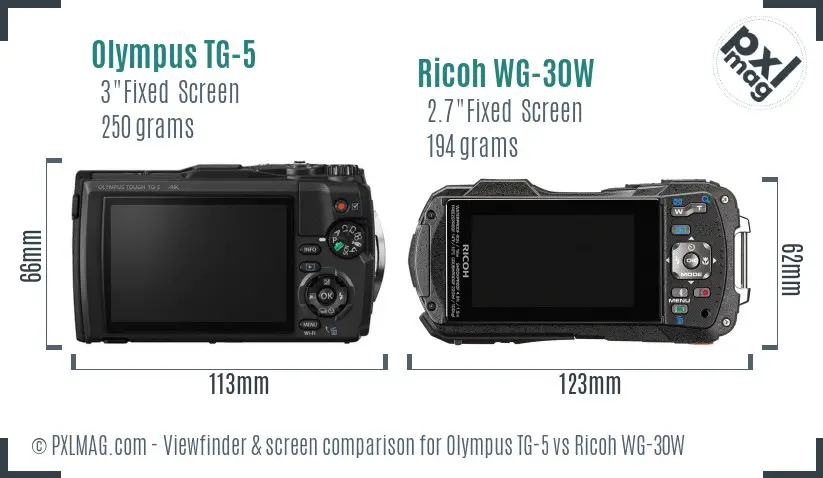 Olympus TG-5 vs Ricoh WG-30W Screen and Viewfinder comparison