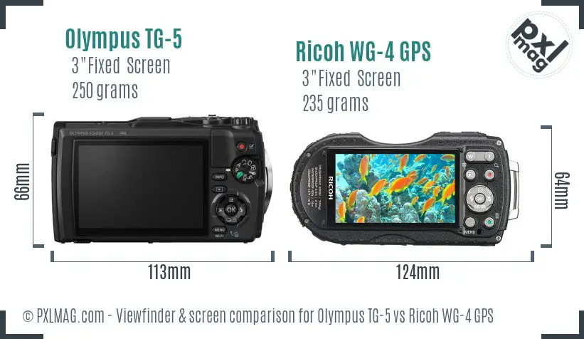 Olympus TG-5 vs Ricoh WG-4 GPS Screen and Viewfinder comparison