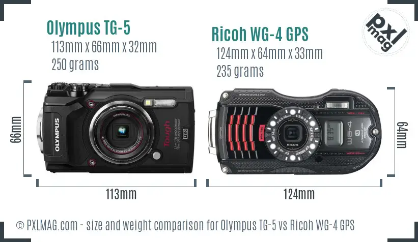 Olympus TG-5 vs Ricoh WG-4 GPS size comparison