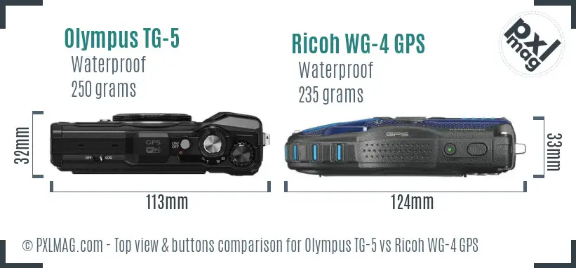 Olympus TG-5 vs Ricoh WG-4 GPS top view buttons comparison