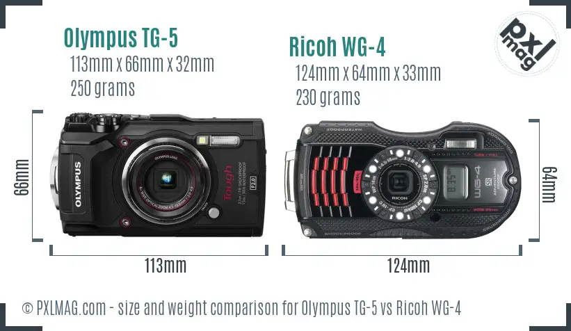 Olympus TG-5 vs Ricoh WG-4 size comparison
