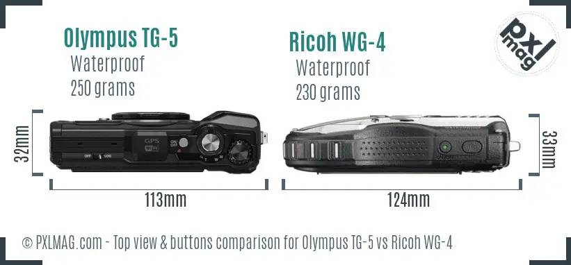 Olympus TG-5 vs Ricoh WG-4 top view buttons comparison