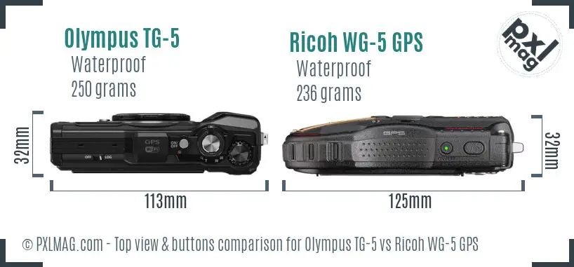 Olympus TG-5 vs Ricoh WG-5 GPS top view buttons comparison