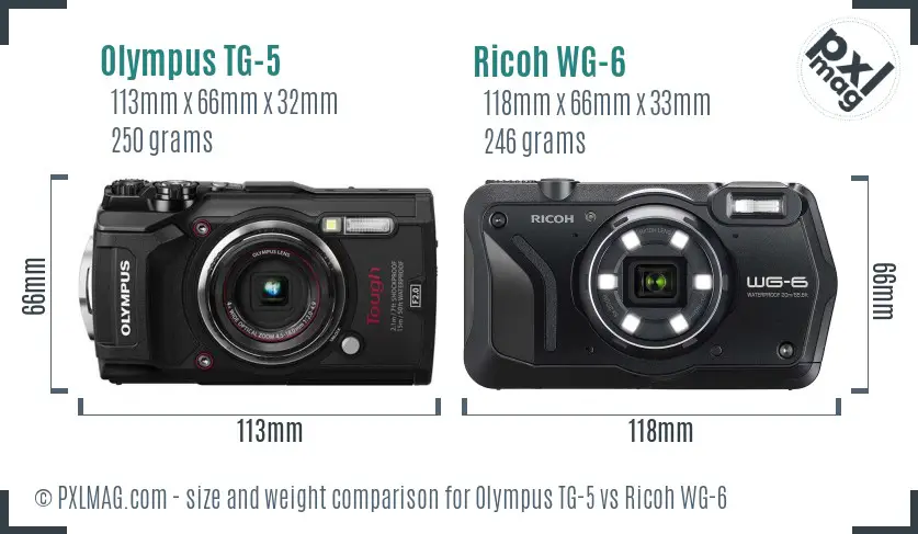 Olympus TG-5 vs Ricoh WG-6 size comparison